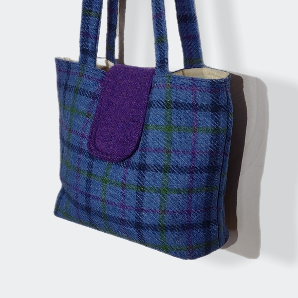Harris Tweed Handbag Shoulder Bag 12 inch Hand Woven Blue Purple - Picture 6 of 10